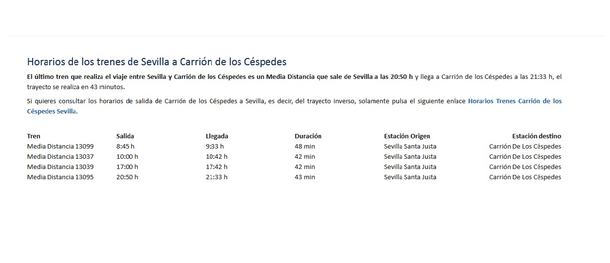 Horarios Sevilla - carrión de los Céspedes