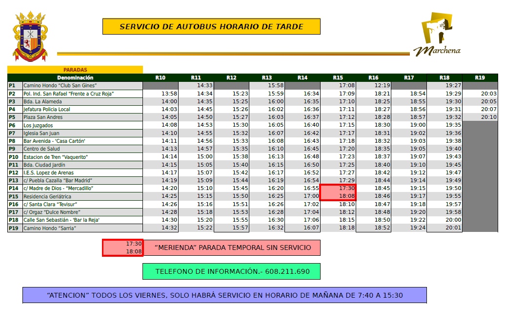 Horario de tarde