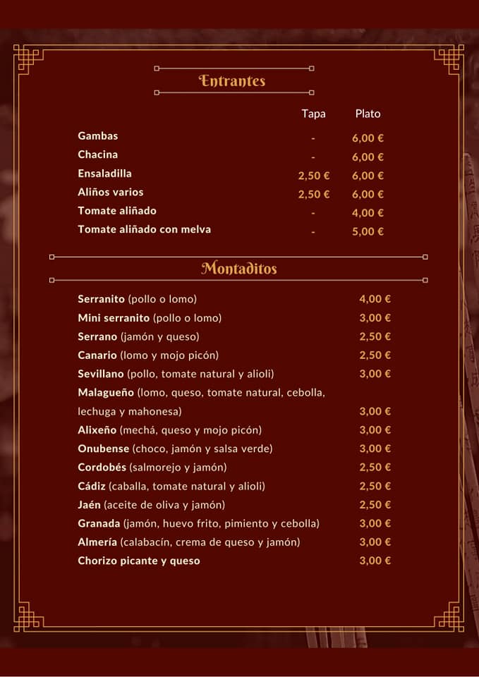 Carta Bar Monterreyes